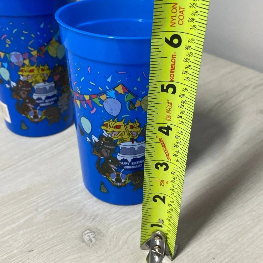 Godzilla Happy Birthday Blue Plastic Stadium Cups 16 Pack Kaiju Party Favors